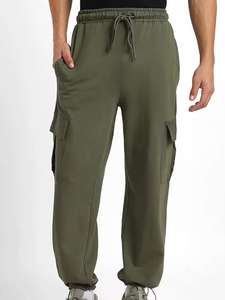 <b>Men's</b> Casual High Straight Embroidered Print <b>Trousers</b> Customized Design Polyester Cotton <b>Drawstring</b> Loose Fit Flat Waist New - Product Image 3