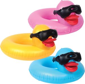 Tubo Flotador Inflable de Goma con Diseño de Pato Derby, Tendencia de Verano, Paquete de 3, Juguete de Piscina para Niños, Anillo de Natación, Edad 3+ Años, Capacidad 70 Libras - Product Image 1