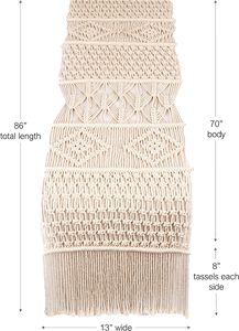 Camino de mesa de macramé, Decoración de mesa de boda tejida, Lino bohemio hecho a mano con borlas, decoración del hogar de granja Vintage para comedor Roo - Product Image 4