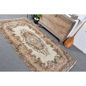 Vintage 3.8 X 7ft Beige Brown Wool <b>Rug</b> Handmade Turkish Classic Style with Patchwork Design Latex Backing for <b>Bedside</b> Use - Product Image 4