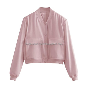 Veste universitaire à logo personnalisé pour femmes courte 100% polyester respirant durable manches longues lettre décoration teinte unie pour - Product Image 2