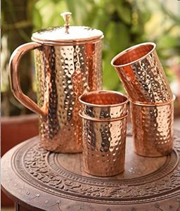 Jarra de cobre y vidrio Juego de jarra y vidrio de cobre hecho a mano Premium Cobre puro 100% Beneficios DE SALUD ayurvédicos ideales Decoración del hogar - Product Image 5