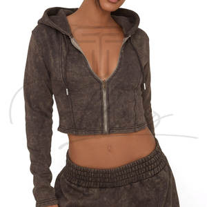 Women's Summer Formal Fitness <b>Short</b> <b>Sleeve</b> Crew Neck Crop Top <b>Hoodie</b> Eco-Friendly Custom Acid Wash - Product Image 1