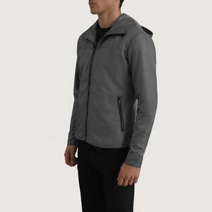 Veste coupe-vent à capuche Wesley Grey XL pour l'extérieur, en tissu softshell résistant, imperméable, coupe-vent, en polyester enduit, coupe ample - Product Image 2
