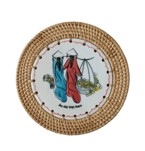 Posavasos redondos hechos a mano de ratán y nácar con varios diseños para decoración del hogar hechos en Vietnam - Product Image 5
