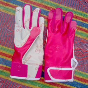 Gants de frappe de baseball en cuir véritable rose et blanc pour adultes et jeunes - Product Image 1