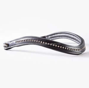 Bande de front de cheval en cuir italien véritable entièrement cousue bande de front de cheval en cuir de canal vide avec de petits cristaux de diamant bling - Product Image 1