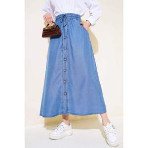 Falda Vaquera Abotonada Azul Oscuro - Product Image 3