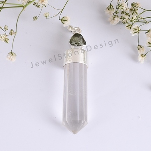 Pierres précieuses naturelles Moldavite et cristal or jaune pendentif en argent Sterling 925 bijoux faits à la main cadeau pour elle bijoux en gros - Product Image 3