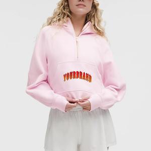 Sudadera Corta Elegante y Versátil para Invierno, con Cierre de Cremallera de un Cuarto, Diseño Moderno con Estampado Puff, Sudadera con Capucha para Mujer - Product Image 1