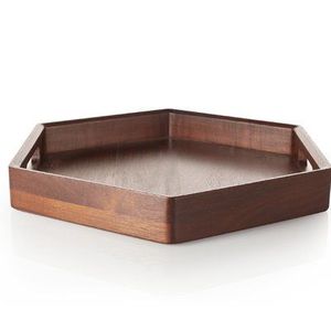 Bandeja de comida para servir de madera de nogal redonda marrón rústica de tamaño pequeño grande personalizada al por mayor con asas bandejas naturales - Product Image 1