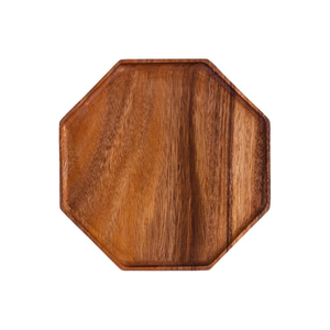 Plateau en bois fini naturel avec finition en noyer de forme hexagonale pour servir des plats alimentaires dans la décoration de la maison et des restaurants - Product Image 1