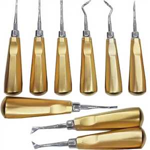 Juego de instrumentos quirúrgicos dentales manuales, elevador de raíz de luxación con acero inoxidable recubierto de plasma de titanio dorado reutilizable - Product Image 1