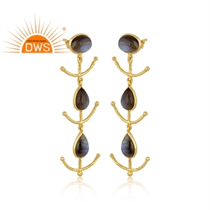 ต่างหูอัญมณีลาบราดอไรต์ธรรมชาติชุบทอง18K ผลิตตามสั่ง - Product Image 3