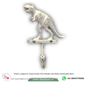 Wholesale Cast Iron T-Rex Dinosaur Keychain Hanger Distressed <b>White</b> Wall <b>Coat</b> & Hat <b>Hooks</b> Very Cheap for Clothing Use - Product Image 1
