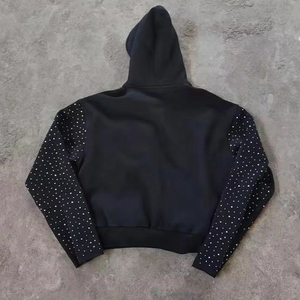 เสื้อมีฮู้ดแบบรูดซิปหน้าประดับพลอยเทียมรูปดาวสำหรับทุกเพศเสื้อแจ็กเก็ตผ้าฝ้าย100% สำหรับหน้าหนาวแบบลำลอง-สำหรับผู้หญิง/ผู้ชายขายส่ง - Product Image 5