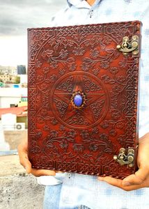 Diario de cuero repujado de estrella celta de 13*10 pulgadas de tamaño grande hecho a medida con piedra hecha con papeles hechos a mano de algodón - Product Image 2