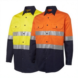 Camisas de Trabajo de Algodón con Logotipo Personalizado al por Mayor, Camisas de Seguridad Reflectantes de Alta Visibilidad para Trabajadores de la Construcción - Product Image 1