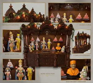 Templos de Gran Tamaño Personalizados con Gabinete, Compre Mandir de Madera de Gran Tamaño a Precios de Mayoreo, Mandir Swaminarayan Marrón - Product Image 4