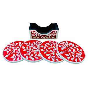 Posavasos Cuadrados Clásicos Hechos a Mano con Incrustaciones de Hueso de Nogal Indio, Ecológicos, con Soporte con Diseño Floral para Decoración del Hogar - Product Image 4