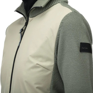 Veste hybride en tricot vert sauge écologique pour femmes, fermeture éclair intégrale, panneau avant matelassé, manches longues chaudes et extensibles, col double couche - Product Image 6