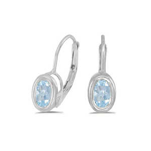 Boucles d'oreilles à fermoir à levier en or blanc 14 carats serties d'aquamarine ovale, bijoux tendance 0,80 ct - Product Image 1