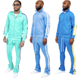 Traje apilado con cordón para hombre, nuevo diseño a la moda, trajes de sudor apilados con rayas laterales, traje suave apilado, alta calidad, OEM - Product Image 2