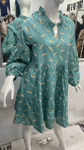 Vestido de algodón 100% para mujer con estampados coloridos Sexy con cuello en V Diseño de abertura de manga larga Tejido con cintura natural - Product Image 2