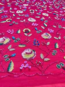 Tissu perlé de luxe fait main pour femmes, motif brodé d'un exportateur indien, technique non tissée pour robe de soirée et de mariage - Product Image 2