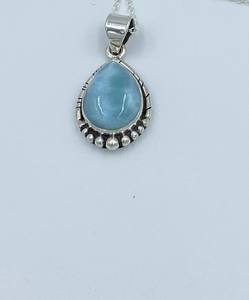 925 plata esterlina Natural Larimar pera cabujón colgante hecho a mano joyería - Product Image 1