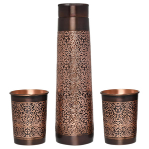 Juego de botellas de cobre puro grabado antiguo para deportes, gimnasio, Yoga, meditación, estilo de vida, ambiente, salud ayurvédica, Metal - Product Image 1