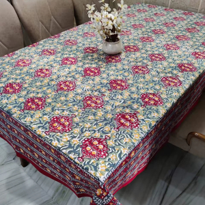 Hand Block Printed Floral Design 100% Cotton Elegant Tablecloth Handcrafted Traditional Artisan Handmade Elegant <b>Table</b> <b>Cover</b> - Product Image 1