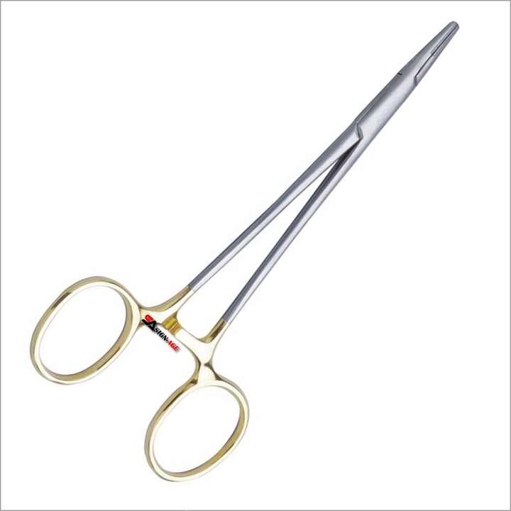 High Quality Halsey TC Stainless Steel Surgical Needle Holder with Customized Gold Handle Forceps Instruments