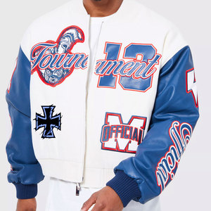 Design Your Own Logo Thin Bomber Winter Jacket Men Plus Size Winter Comfortable 100% <b>Wool</b> Body & Genuine And Original Leather - Product Image 1