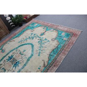 Alfombra Vintage de 6.3x10.4 pies, Alfombra Turca Grande, Alfombra Azul Sólida - Product Image 5