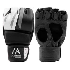 Gants d'entraînement MMA en cuir de vachette noir de qualité supérieure Conception de doigt ouvert élégant Durable Léger Poignée améliorée 0.8mm d'épaisseur - Product Image 1
