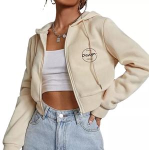 Oversized Women's Designer Crop Top Hoodie Custom Logo Solid Color <b>Zipper</b> Pullover Quality 100% Cotton Winter Season - Product Image 1