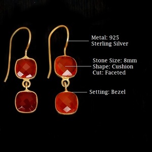 Prehnite ต่างหูตุ้งติ้งพลอยขนาด8มม. รูปทรงเบาะสีทอง Vermeil 925เงินสเตอร์ลิงต่างหูแบบห้อยต่างหูแบบห้อย - Product Image 2