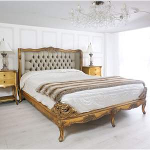 Baroque Style Bed Carved <b>Wood</b> Gold Finish - Product Image 6