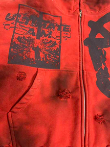 STITCHMODE Sweat à capuche personnalisé de haute qualité 6XL en coton vierge Distress Vintage Zip Acid Sun Fade Wash Sweat à capuche solide - Product Image 6