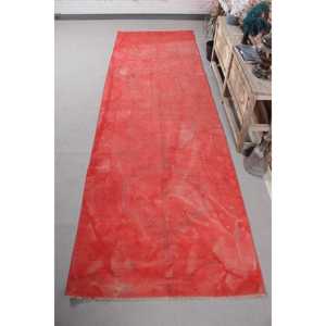 Alfombra Vintage, Alfombra Turca de 3.9x12.9 pies, Alfombra de Lana a Cuadros Rojos - Product Image 1