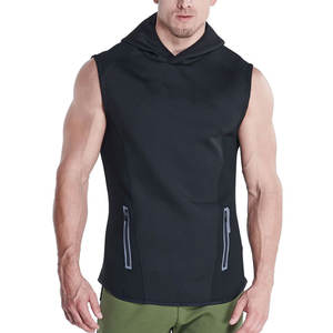 Pull à capuche sans manches en molleton 100% coton pour homme, haut d'entraînement brodé avec poche, course à pied, exercice d'hiver - Product Image 1