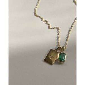 Brooklyn Handmade <b>Emerald</b> Cut <b>Pendant</b> Religious Style White Gold and Rose Gold Bezel Setting Charm Inlay Jewelry - Product Image 6