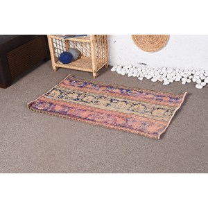 Tapis Patchwork en Laine Vintage Beige Bleu Grand Motif Abstrait 2.2X3.7 ft Tapis de Jute Fait Main pour Couloir Chambre Latex Soutenu - Product Image 3