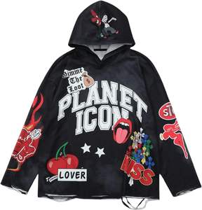 Sudaderas con capucha gráficas rasgadas para hombre Y2k Jersey con capucha de manga larga Sudaderas Streetwear 100% Poliéster - Product Image 1