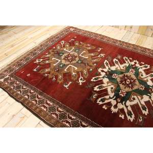 Alfombra Grande Vintage de 6.5x10.6 pies (199x322 cm), Alfombra Turca a Cuadros Roja - Product Image 4