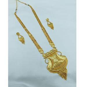 Parure de bijoux plaqué or 18 carats en laiton, style temple indien du Sud, avec long collier Haram et boucles d'oreilles, pour mariée, fiançailles, fête, mariage et anniversaire - Product Image 2