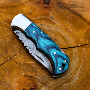 2025 haut de gamme Premium extérieur cuivre damas couteau de poche motif Unique couteau utilitaire Offre Spéciale livraison directe étui en cuir OEM - Product Image 4