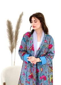 เสื้อแจ็กเก็ต Kantha ทำด้วยมือแสนสวยชุดกิโมโนผ้าฝ้าย100% ชุดคลุมอาบน้ำสำหรับผู้หญิงชุดเดรสมุสลิมอาบายาฟรีไซส์2025 - Product Image 3