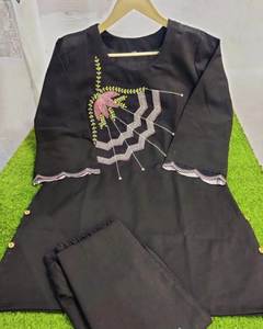 Conjunto de Bordado para Mujer, Estilo Casual para Fiesta, Corte Regular, Reversible, Elegante, Conjunto Coordinado Bordado en Negro, Tela de Rayón Grueso - Product Image 3